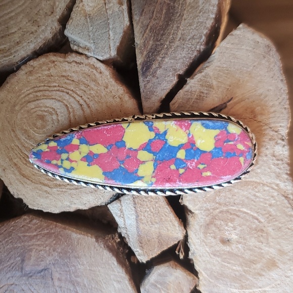 New Oversized Mosaic Balloon Jasper 925 Silver Statement Ring. - Picture 3 of 9